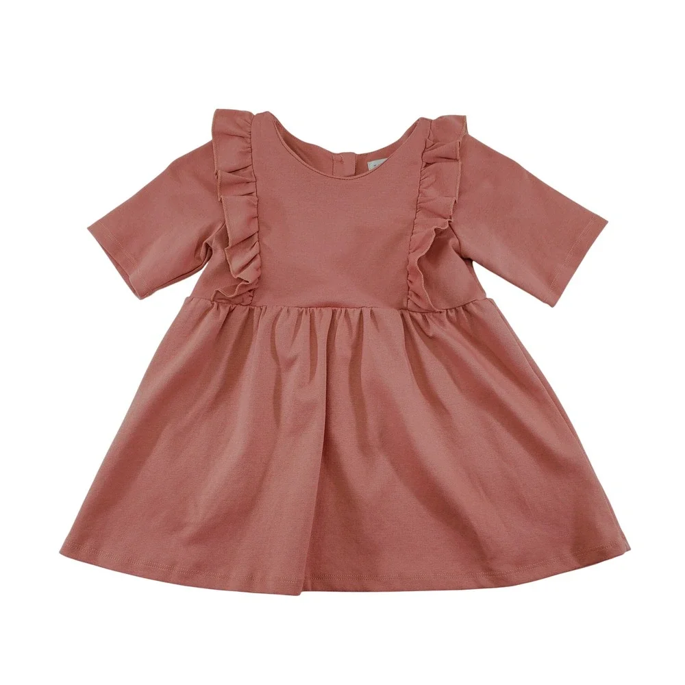 Tahari Girls Dusty Pink Ruffle Fit & Flare Dress Size M 7/8 Short‎ Sleeve NWOT